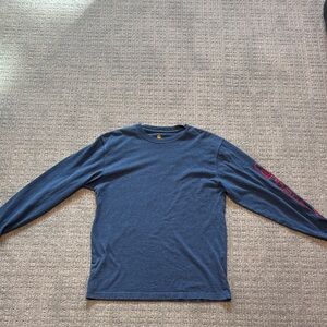 Carhartt Navy Long Sleeve Tee with Red Sleeve Logo